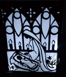 DIY Stained glass Mary and Jesus luminary
