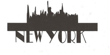 New York word silhouette with Statue of Liberty, skyline.