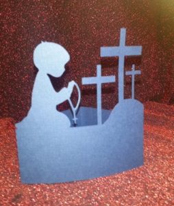 DIY Little boy praying Rosary at the cross centerpiece